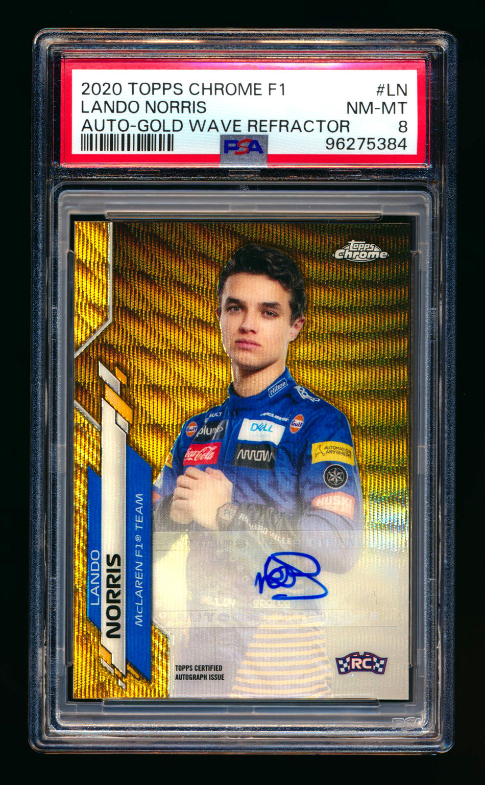 2020 Topps Chrome F1 #F1A-LN Lando Norris RC Gold Wave Refractor Autograph #29/50 PSA 8