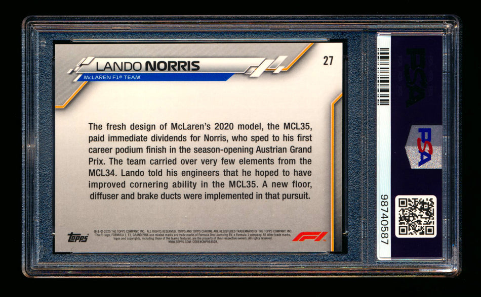 2020 Topps Chrome F1 #27 Lando Norris RC 70th Anniversary Gold Refractor PSA 10