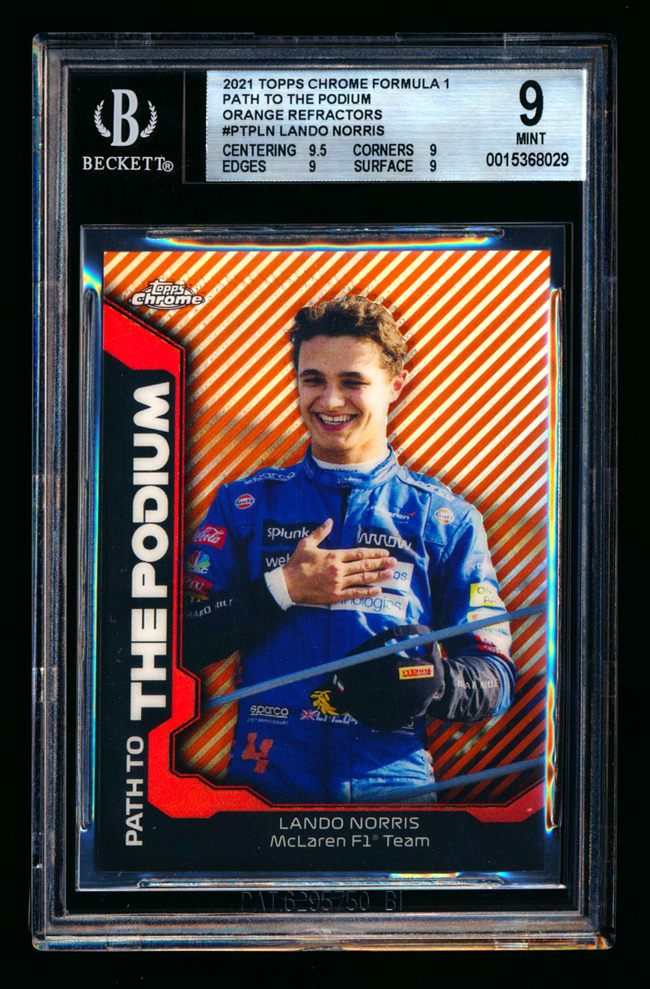 2021 Topps Chrome F1 Path To The Podium #PTP-LN Lando Norris Orange Refractor #04/25 BGS 9 (Car Number #4!)