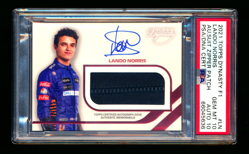 2021 Topps Dynasty F1 #AZP-LN Lando Norris Zipper Patch Autograph #04/10 PSA 10 Gem Mint DNA 10 (Car Number #4!)