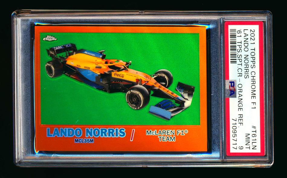 2021 Topps Chrome F1 1961 Sports Cars #T61-LN Lando Norris Orange Refractor #04/25 PSA 9 (Car Number #4!)