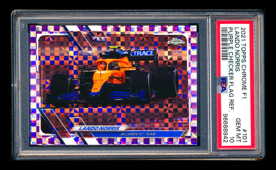 2021 Topps Chrome F1 #101 Lando Norris Purple Checker Flag Refractor #127/199 PSA 10