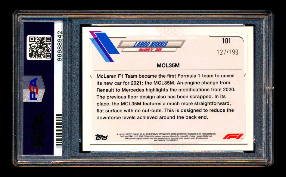 2021 Topps Chrome F1 #101 Lando Norris Purple Checker Flag Refractor #127/199 PSA 10