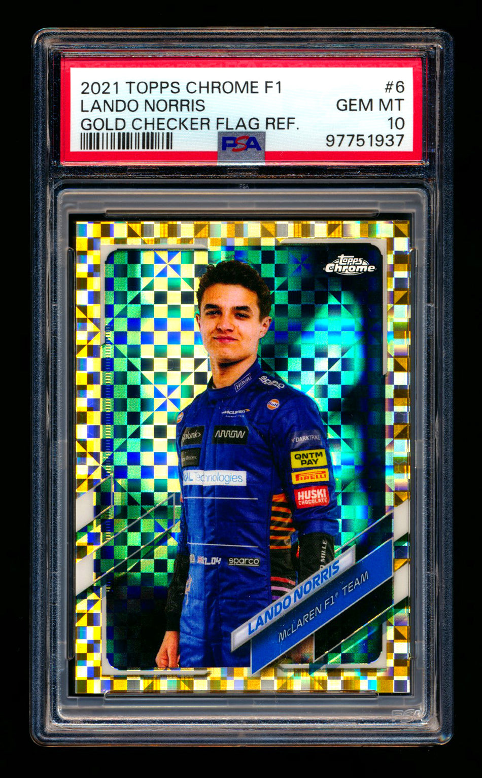 2021 Topps Chrome F1 #6 Lando Norris Gold Checker Flag Refractor Portrait #03/50 PSA 10