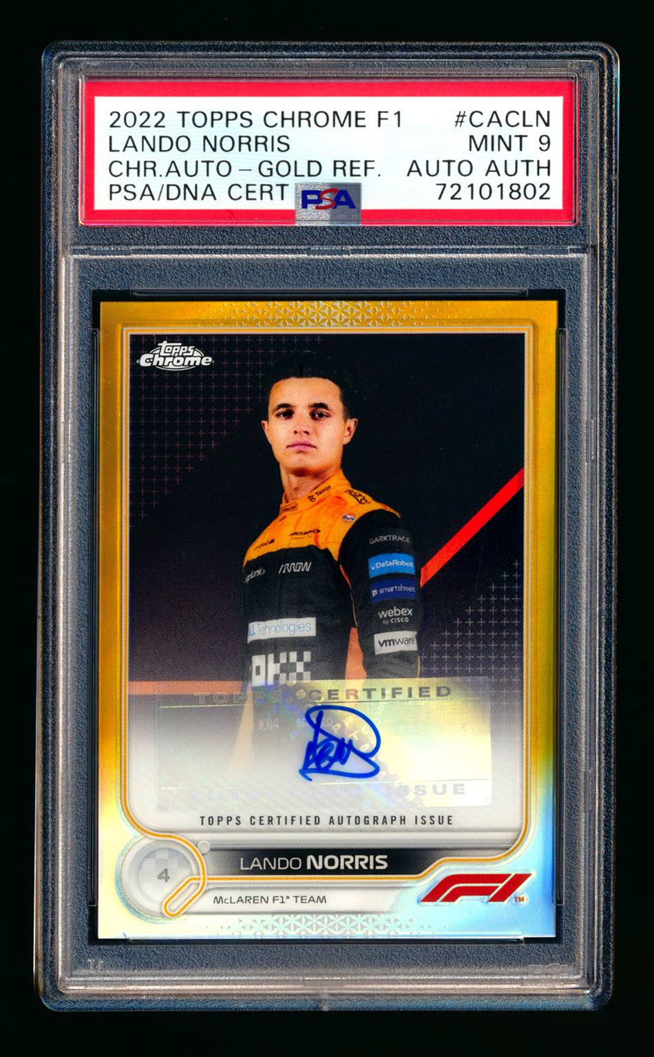 2022 Topps Chrome F1 #CAC-LN Lando Norris Gold Refractor Autograph #04/50 PSA 9 (Car Number #4!)