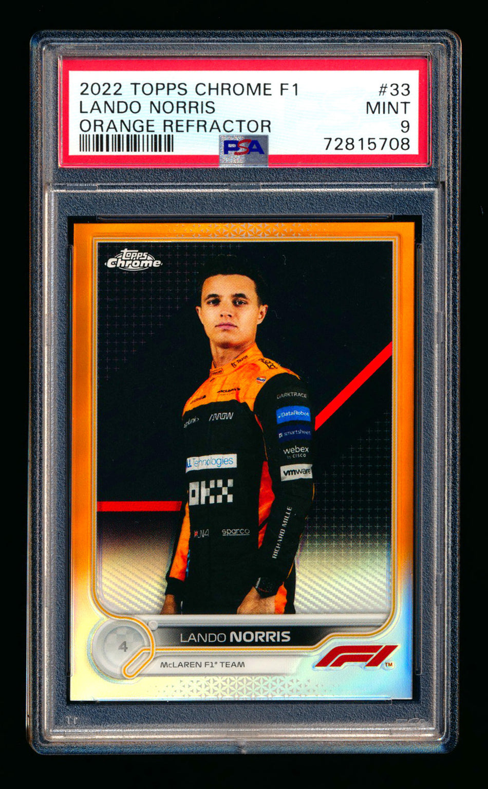 2022 Topps Chrome F1 #33 Lando Norris Orange Refractor Portrait #10/25 PSA 9 ** (SOLD eBay - $200.00 - 10/11/2025) **
