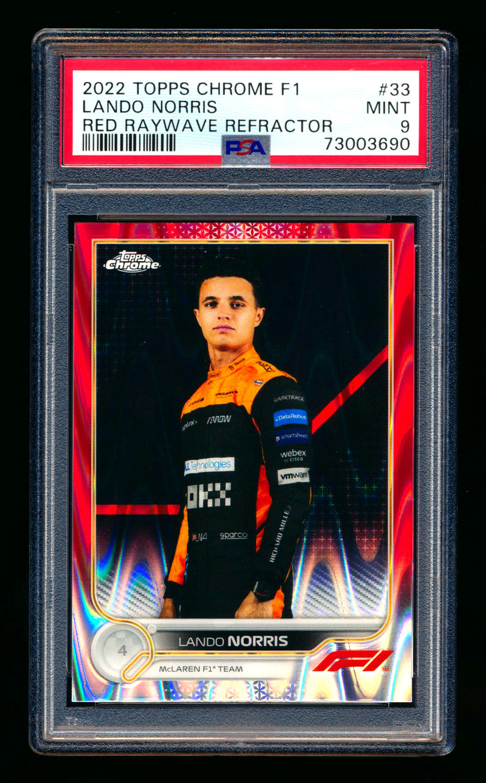 2022 Topps Chrome F1 #33 Lando Norris Red Raywave Refractor Portrait #4/5 PSA 9 (Car Number #4)
