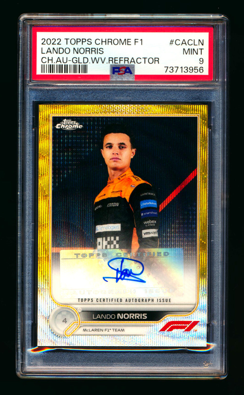 2022 Topps Chrome F1 #CAC-LN Lando Norris Gold Wave Refractor Autograph #38/50 PSA 9
