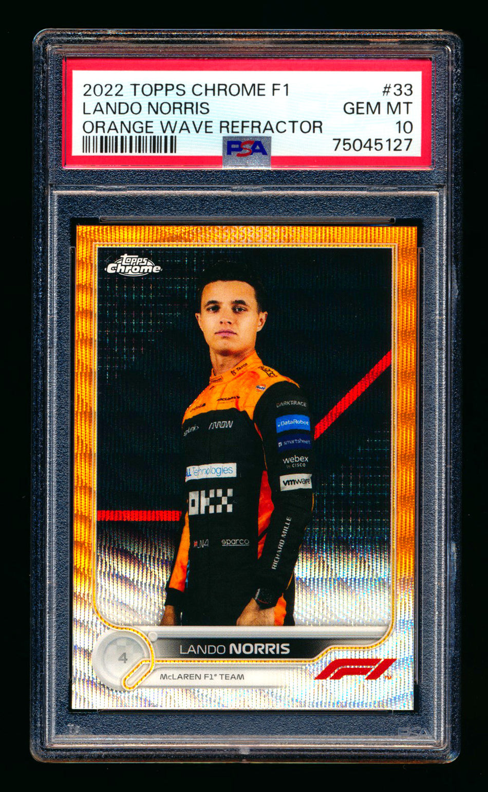 2022 Topps Chrome F1 #33 Lando Norris Orange Wave Refractor Portrait #20/25 PSA 10
