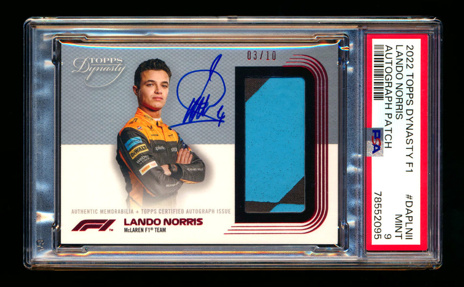 2022 Topps Dynasty F1 #DAP-LNII Lando Norris Patch Autograph #03/10 PSA 9 Mint ** (SOLD eBay - $750.00 - 3/16/2025) **