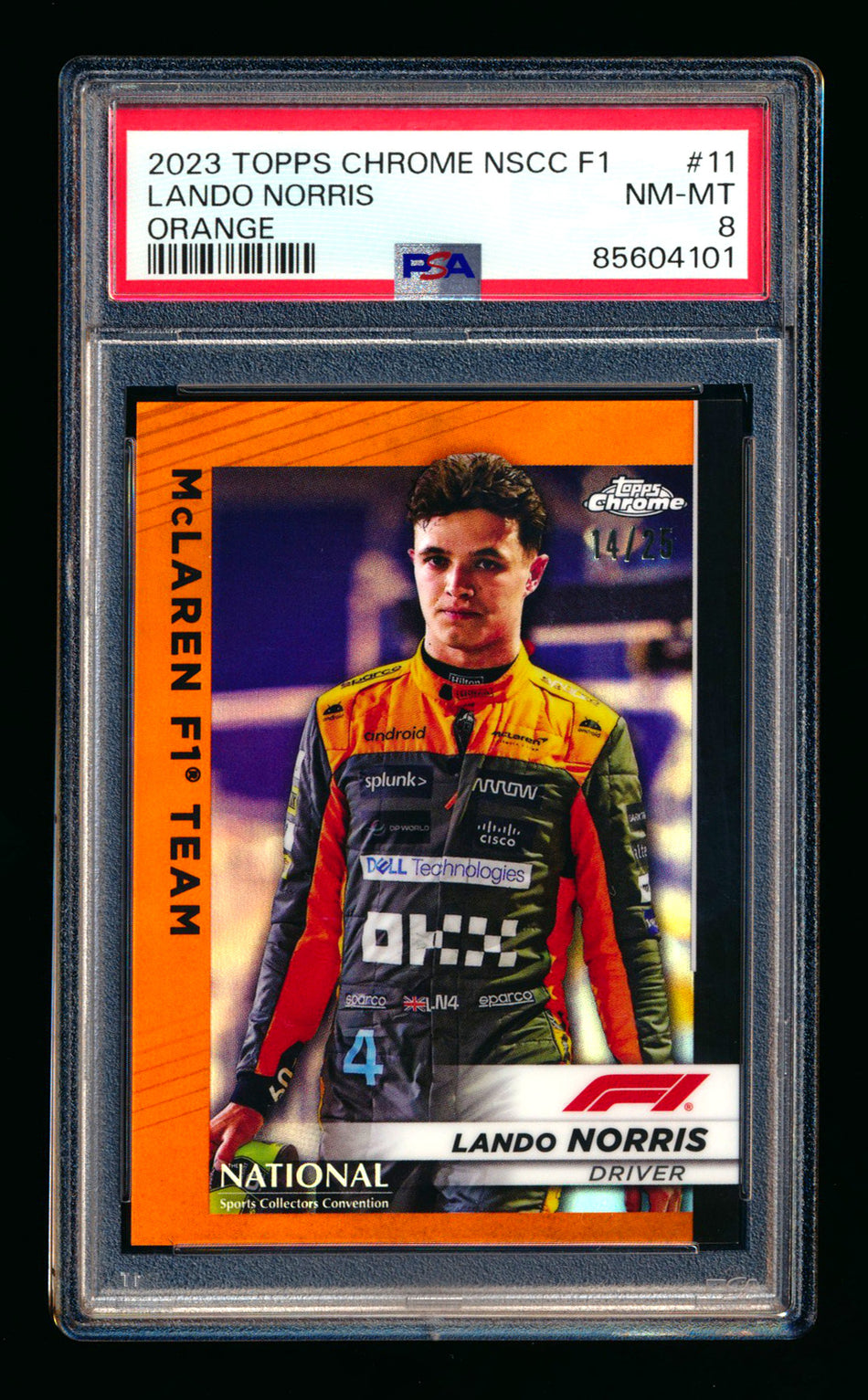 2023 Topps Chrome NSCC F1 #F1-11 Lando Norris Orange Refractor #14/25 PSA 8 ** (SOLD - $109.00 - 8/26/2025) **