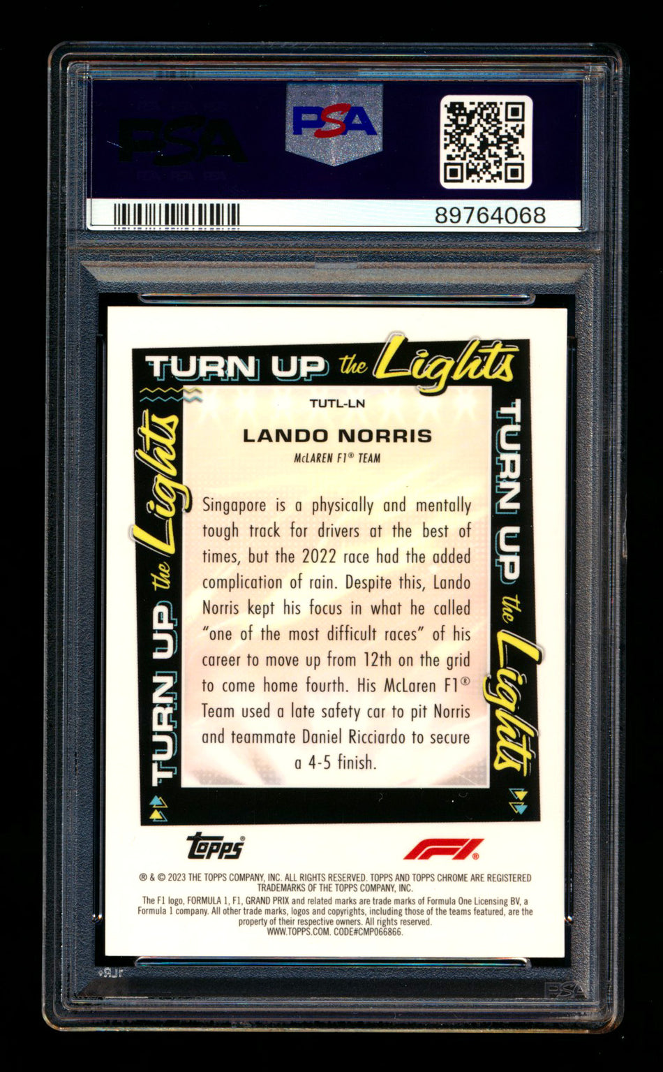 2023 Topps Chrome F1 Turn Up The Lights #TUTL-LN Lando Norris Red Refractor #3/5 PSA 10 - POP 1! ** (SOLD - $800.00 - 8/26/2025) **