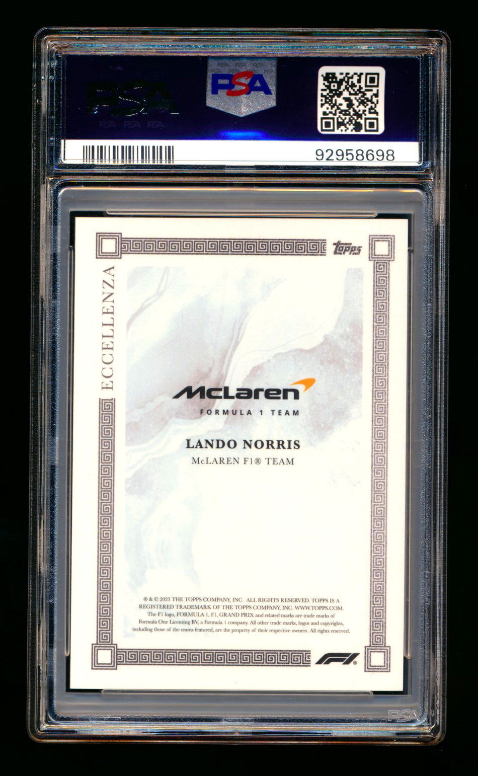 2023 Topps Eccellenza F1 Lando Norris Blue Parallel #45/49 PSA 10