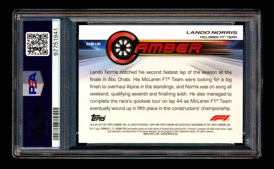 2023 Topps Chrome F1 Camber #CAM-LN Lando Norris Gold Wave Refractor #42/50 PSA 10 ** (SOLD - $95.00 - 1/2/2025) **