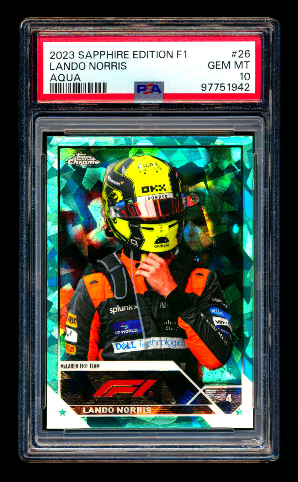 2023 Topps Chrome Sapphire F1 #26 Lando Norris Aqua Refractor #33/99 PSA 10 ** (SOLD - $45.00 - 1/3/2025) **