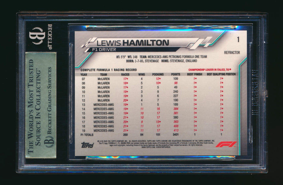 2020 Topps Chrome F1 #1 Lewis Hamilton RC Refractor Portrait BGS 10 - POP 1! ** (SOLD Modern Marvels LIVE - $2000.00 - 6/29/2025) **