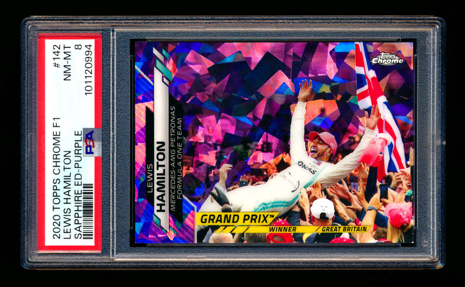 2020 Topps Chrome Sapphire F1 #142 Lewis Hamilton RC Purple Refractor #01/10 PSA 8 (First #!) ** (SOLD - $1250.00 - 4/25/2025) **