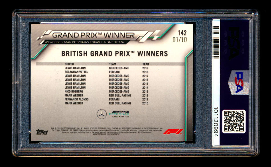 2020 Topps Chrome Sapphire F1 #142 Lewis Hamilton RC Purple Refractor #01/10 PSA 8 (First #!) ** (SOLD - $1250.00 - 4/25/2025) **