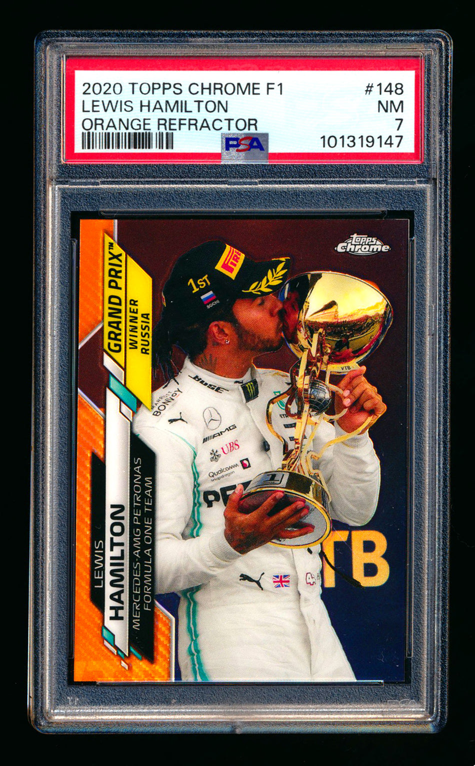 2020 Topps Chrome F1 #148 Lewis Hamilton RC Orange Refractor #19/25 PSA 7