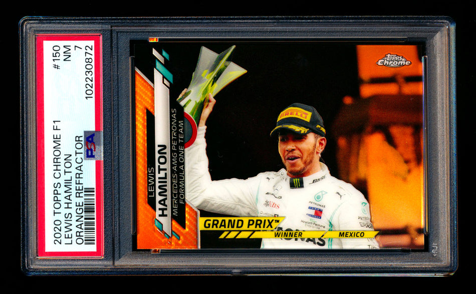 2020 Topps Chrome F1 #150 Lewis Hamilton RC Orange Refractor #24/25 PSA 7