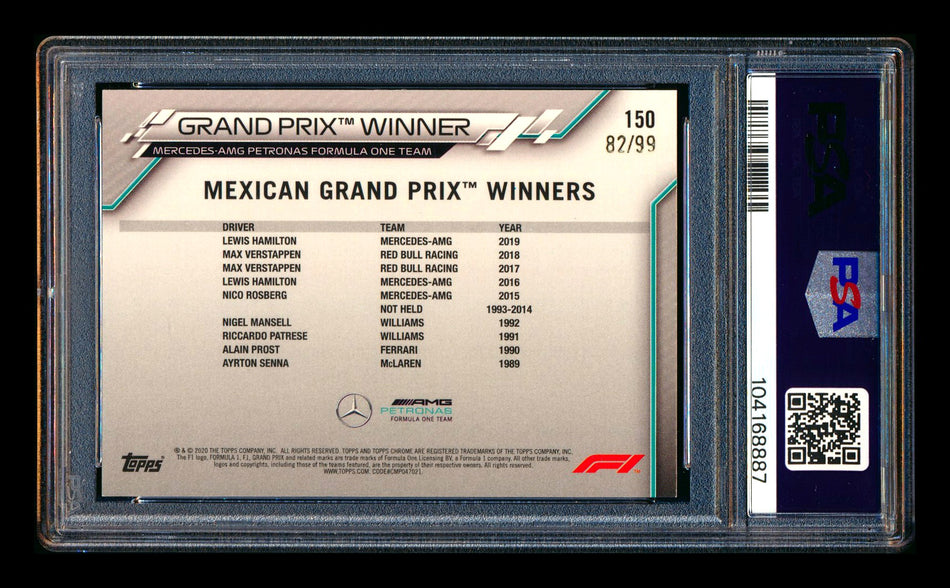 2020 Topps Chrome Sapphire F1 #150 Lewis Hamilton RC Aqua Refractor #82/99 PSA 9