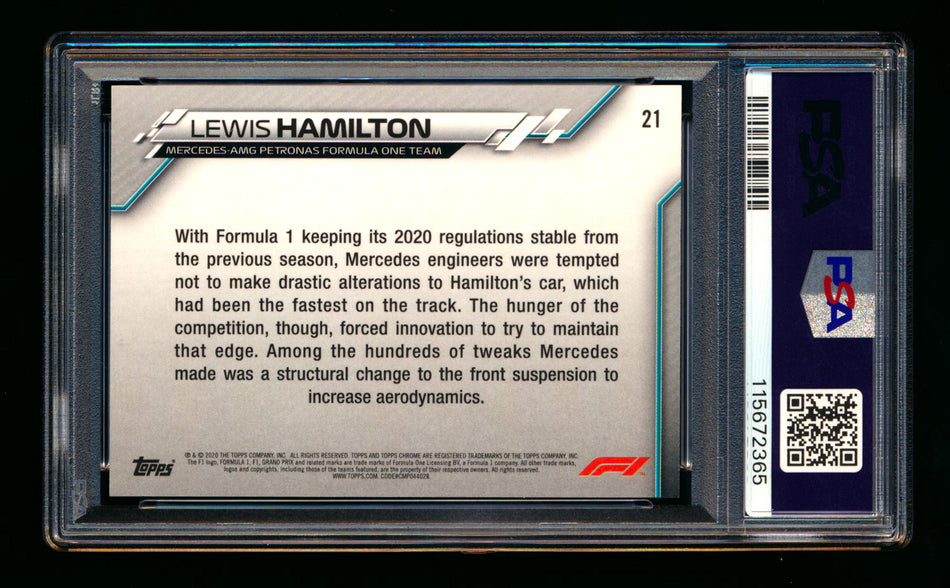 2020 Topps Chrome F1 #21 Lewis Hamilton RC 70th Anniversary Gold Refractor PSA 9 ** (SOLD - $90.00 - 1/2/2026) **