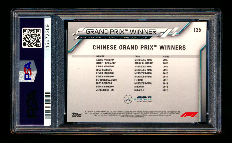 2020 Topps Chrome F1 #135 Lewis Hamilton RC 70th Anniversary Gold Refractor PSA 10 ** (SOLD - $200.00 - 10/24/2025) **