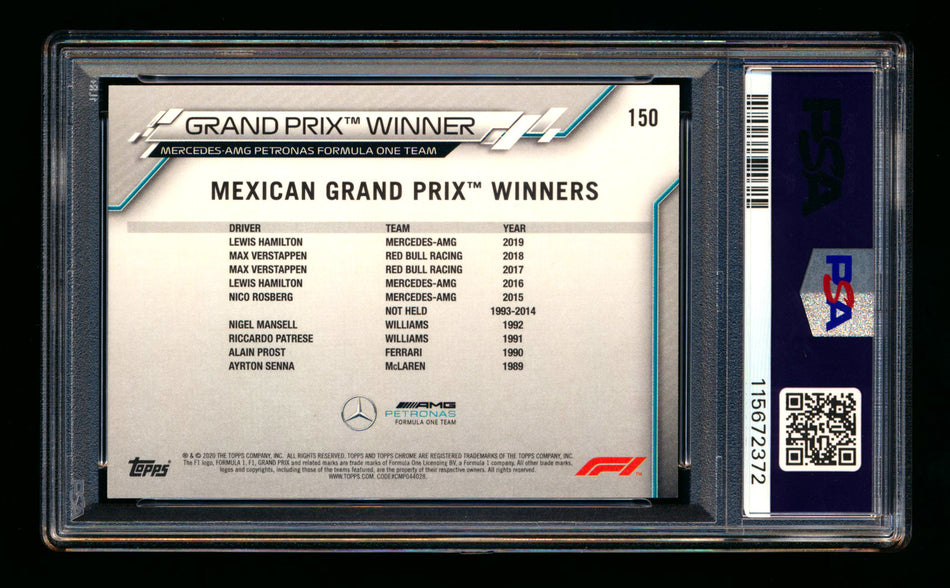 2020 Topps Chrome F1 #150 Lewis Hamilton RC 70th Anniversary Gold Refractor PSA 9 ** (SOLD - $90.00 - 1/2/2026) **