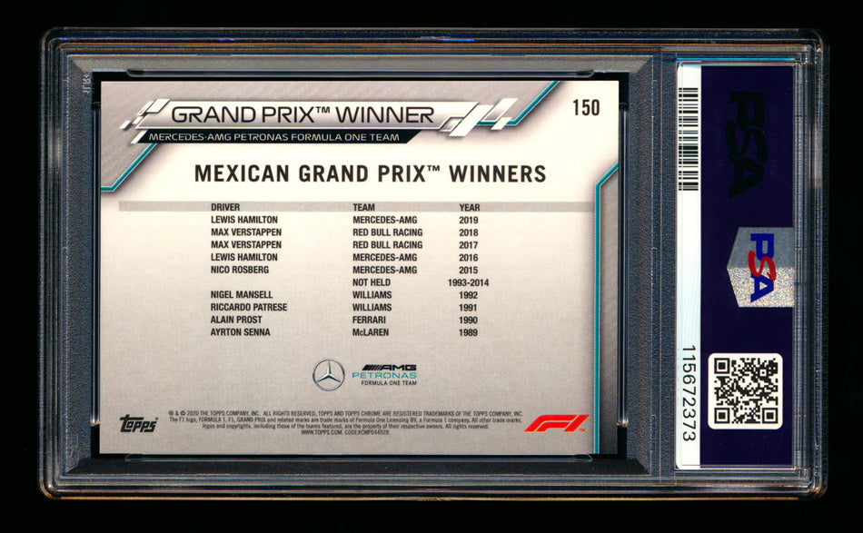 2020 Topps Chrome F1 #150 Lewis Hamilton RC 70th Anniversary Gold Refractor PSA 10 ** (SOLD - $200.00 - 10/24/2025) **