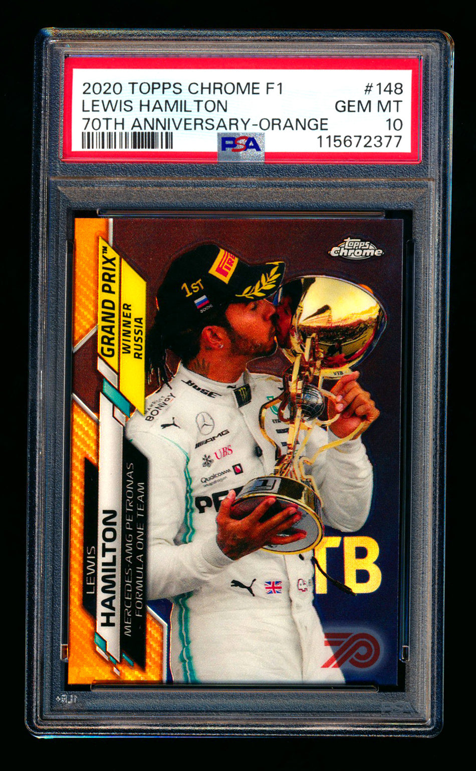 2020 Topps Chrome F1 #148 Lewis Hamilton RC 70th Anniversary Orange Refractor PSA 10 ** (SOLD eBay - $395.00 - 1/21/2026) **