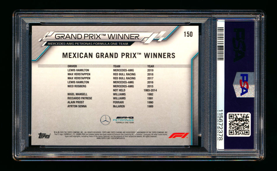 2020 Topps Chrome F1 #150 Lewis Hamilton RC 70th Anniversary Orange Refractor PSA 10 ** (SOLD eBay - $295.00 - 2/11/2026) **