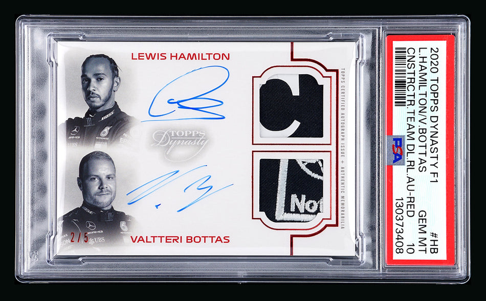 2020 Topps Dynasty F1 #CDAR-HB Lewis Hamilton/Valtteri Bottas RC ROOKIE Red Dual Patch Autograph #2/5 PSA 10 Gem Mint - POP 1!