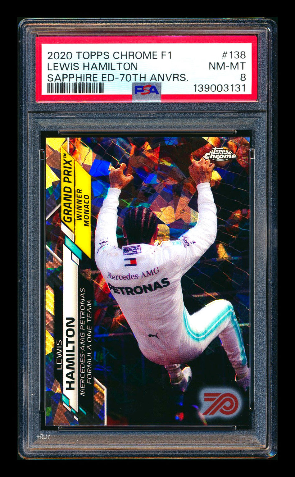 2020 Topps Chrome Sapphire F1 #138 Lewis Hamilton RC 70th Silver Refractor #36/70 PSA 8
