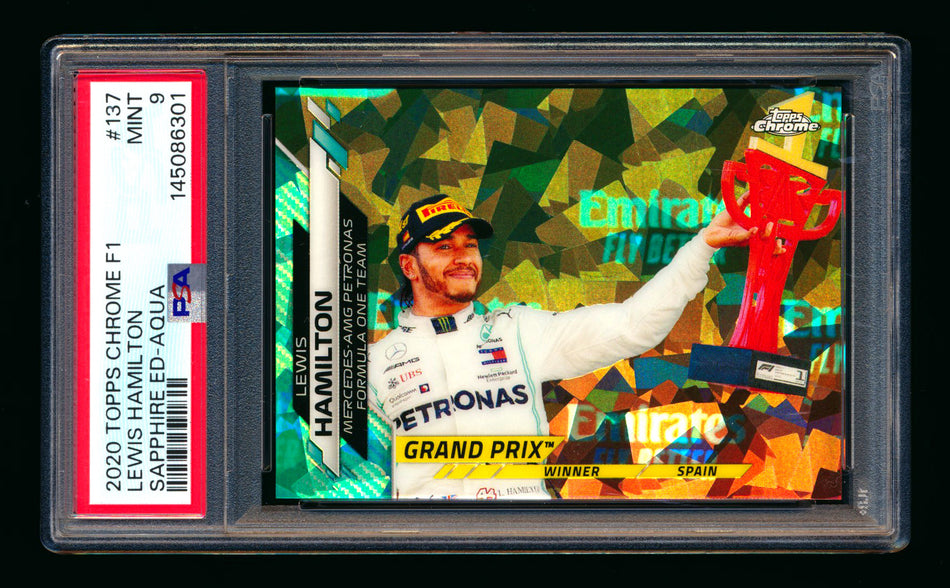 2020 Topps Chrome Sapphire F1 #137 Lewis Hamilton RC Aqua Refractor #36/99 PSA 9