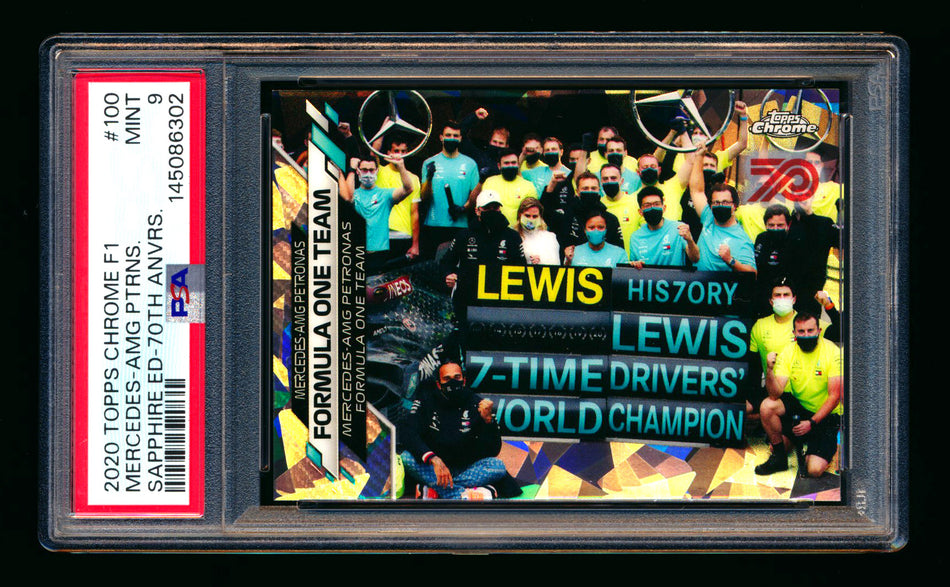 2020 Topps Chrome Sapphire F1 #100 Lewis Hamilton RC 70th Silver Refractor #28/70 PSA 9