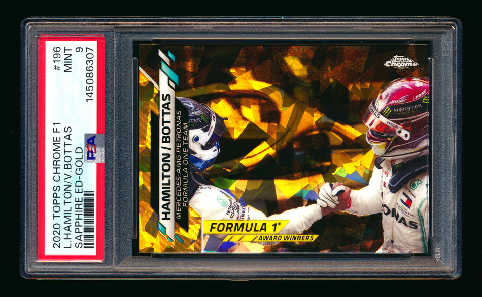 2020 Topps Chrome Sapphire F1 #196 Lewis Hamilton/Valtteri Bottas RC Gold Refractor #49/50 PSA 9