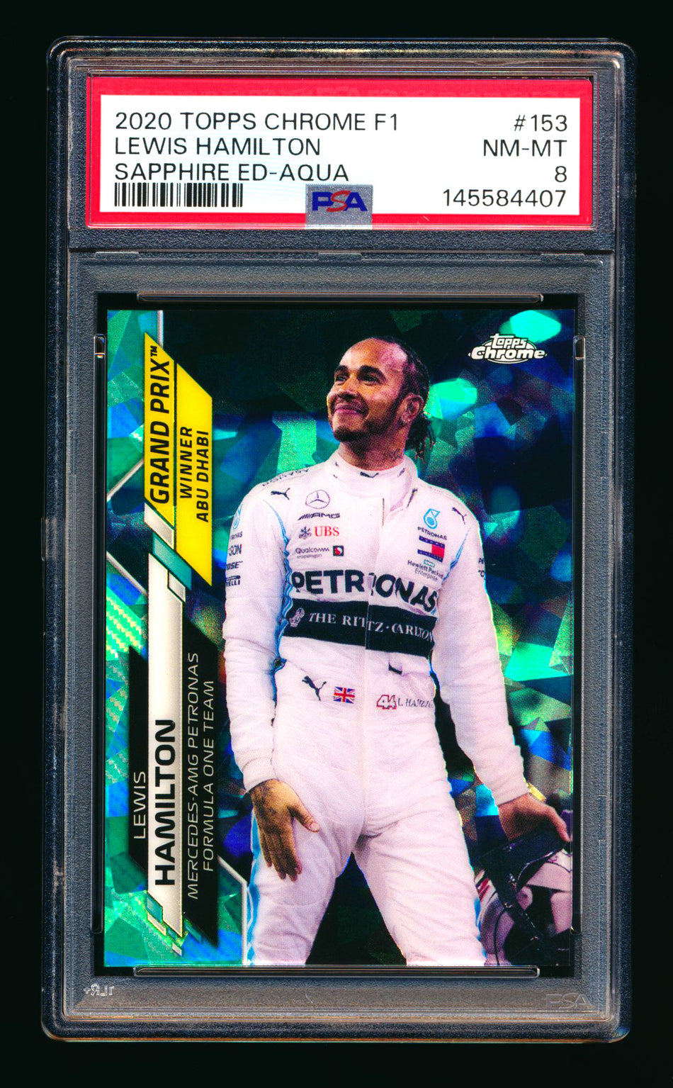 2020 Topps Chrome Sapphire F1 #153 Lewis Hamilton RC Aqua Refractor #62/99 PSA 8
