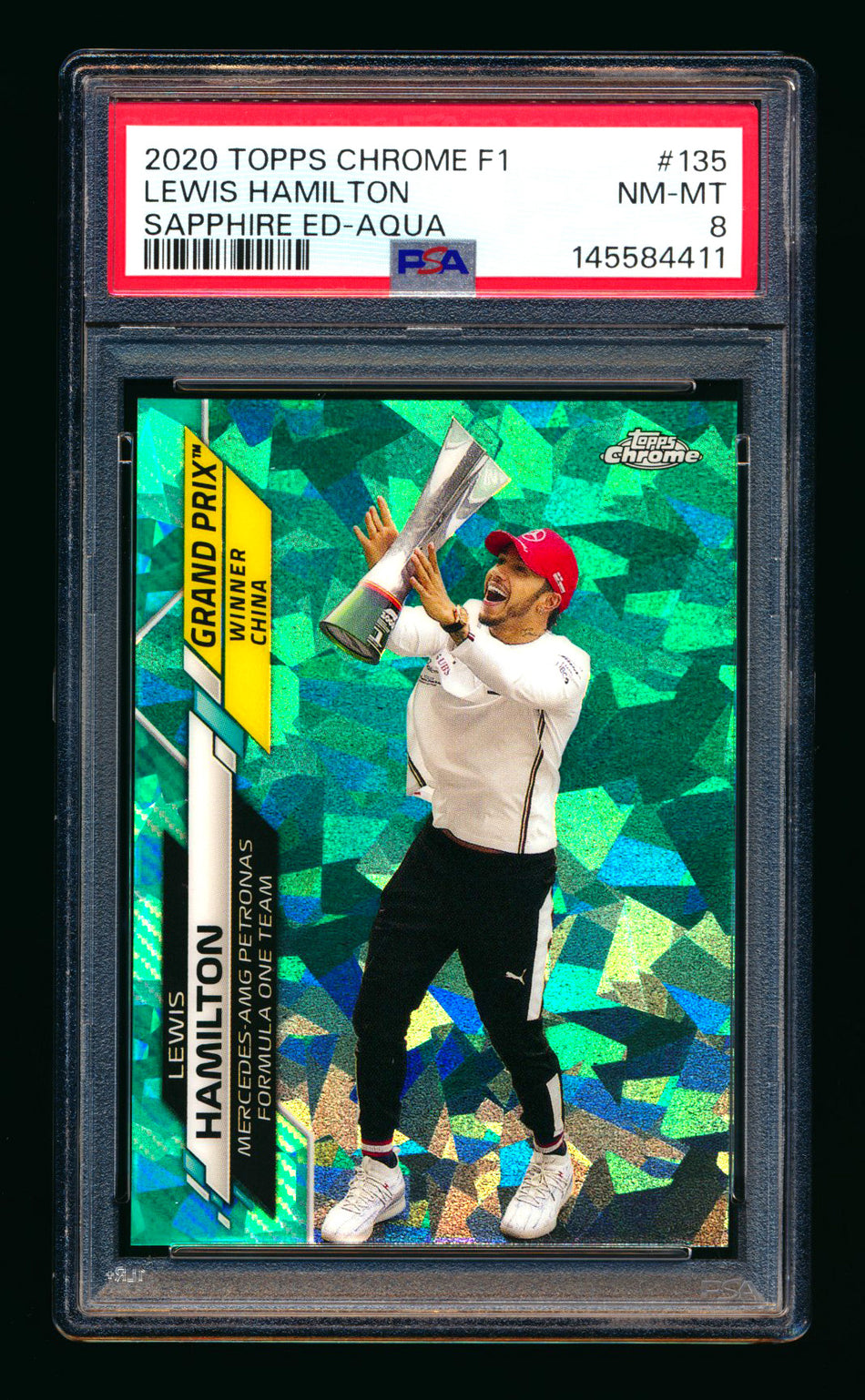 2020 Topps Chrome Sapphire F1 #135 Lewis Hamilton RC Aqua Refractor #70/99 PSA 8