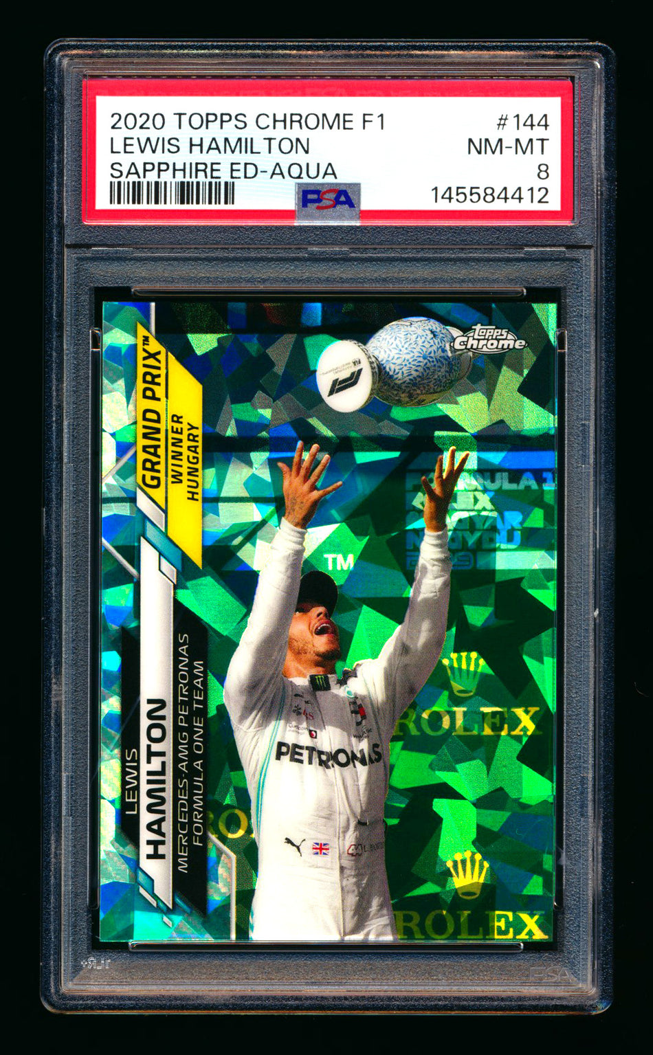 2020 Topps Chrome Sapphire F1 #144 Lewis Hamilton RC Aqua Refractor #11/99 PSA 8