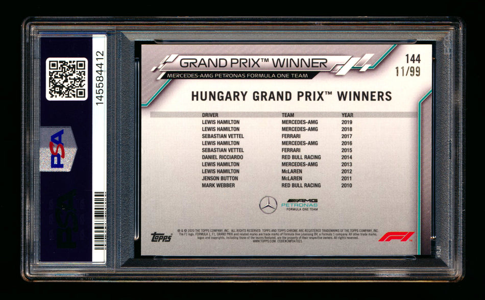 2020 Topps Chrome Sapphire F1 #144 Lewis Hamilton RC Aqua Refractor #11/99 PSA 8