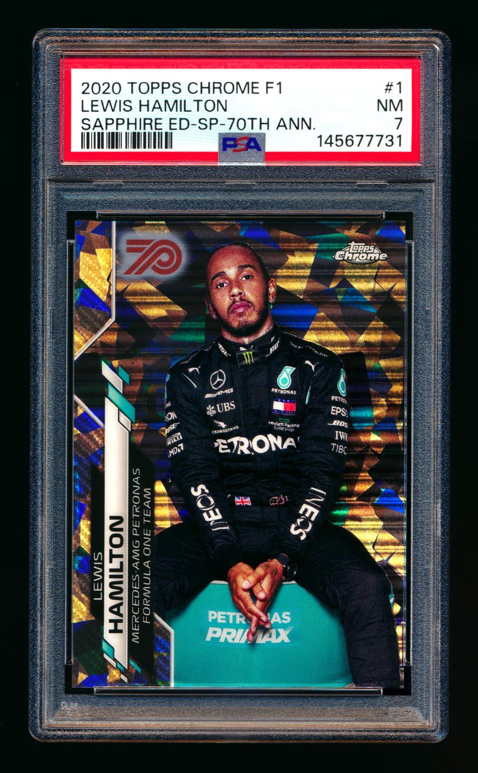 2020 Topps Chrome Sapphire F1 #1 Lewis Hamilton RC 70th Silver Refractor Image Variation SP #39/70 PSA 7