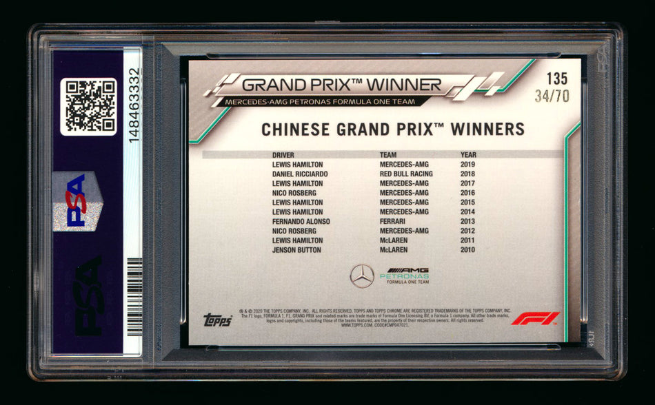 2020 Topps Chrome Sapphire F1 #135 Lewis Hamilton RC 70th Silver Refractor #34/70 PSA 8