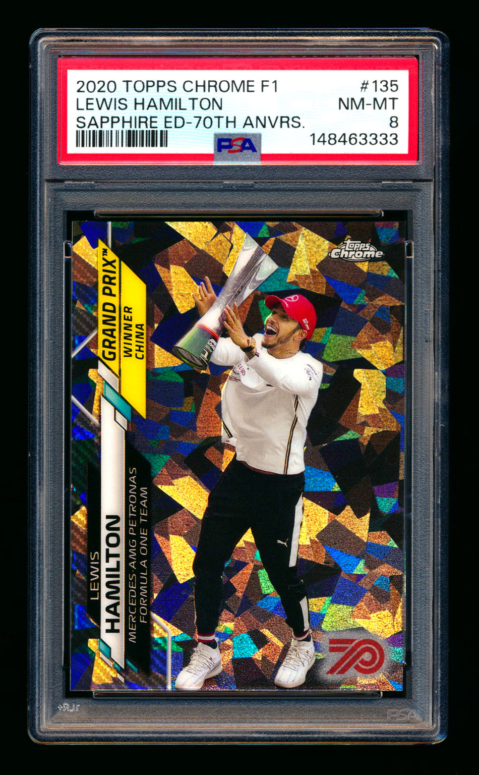 2020 Topps Chrome Sapphire F1 #135 Lewis Hamilton RC 70th Silver Refractor #68/70 PSA 8