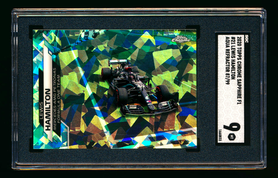2021 Topps Chrome Sapphire F1 #21 Lewis Hamilton RC Aqua Refractor #87/99 SGC 9