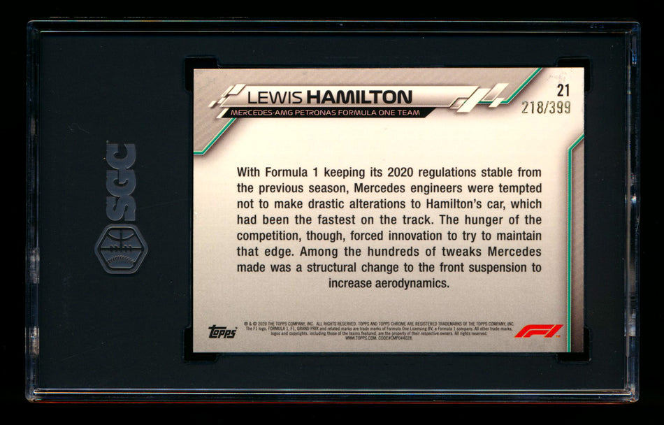 2020 Topps Chrome F1 #21 Lewis Hamilton RC Purple Refractor #218/399 SGC 9.5