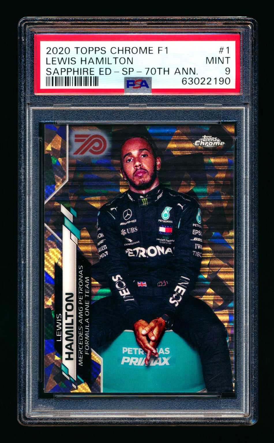 2020 Topps Chrome Sapphire F1 #1 Lewis Hamilton RC 70th Silver Refractor Image Variation SP #27/70 PSA 9 ** (SOLD - $3,500.00 - 1/24/2026) **