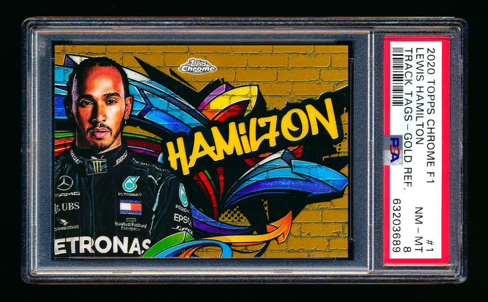 2020 Topps Chrome F1 Track Tags #TT-1 Lewis "Hamil7on" Hamilton RC Gold Refractor #49/50 PSA 8 ** (SOLD - $2,500.00 - 8/11/2025) **