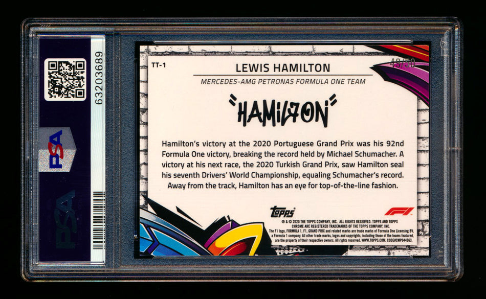 2020 Topps Chrome F1 Track Tags #TT-1 Lewis "Hamil7on" Hamilton RC Gold Refractor #49/50 PSA 8 ** (SOLD - $2,500.00 - 8/11/2025) **