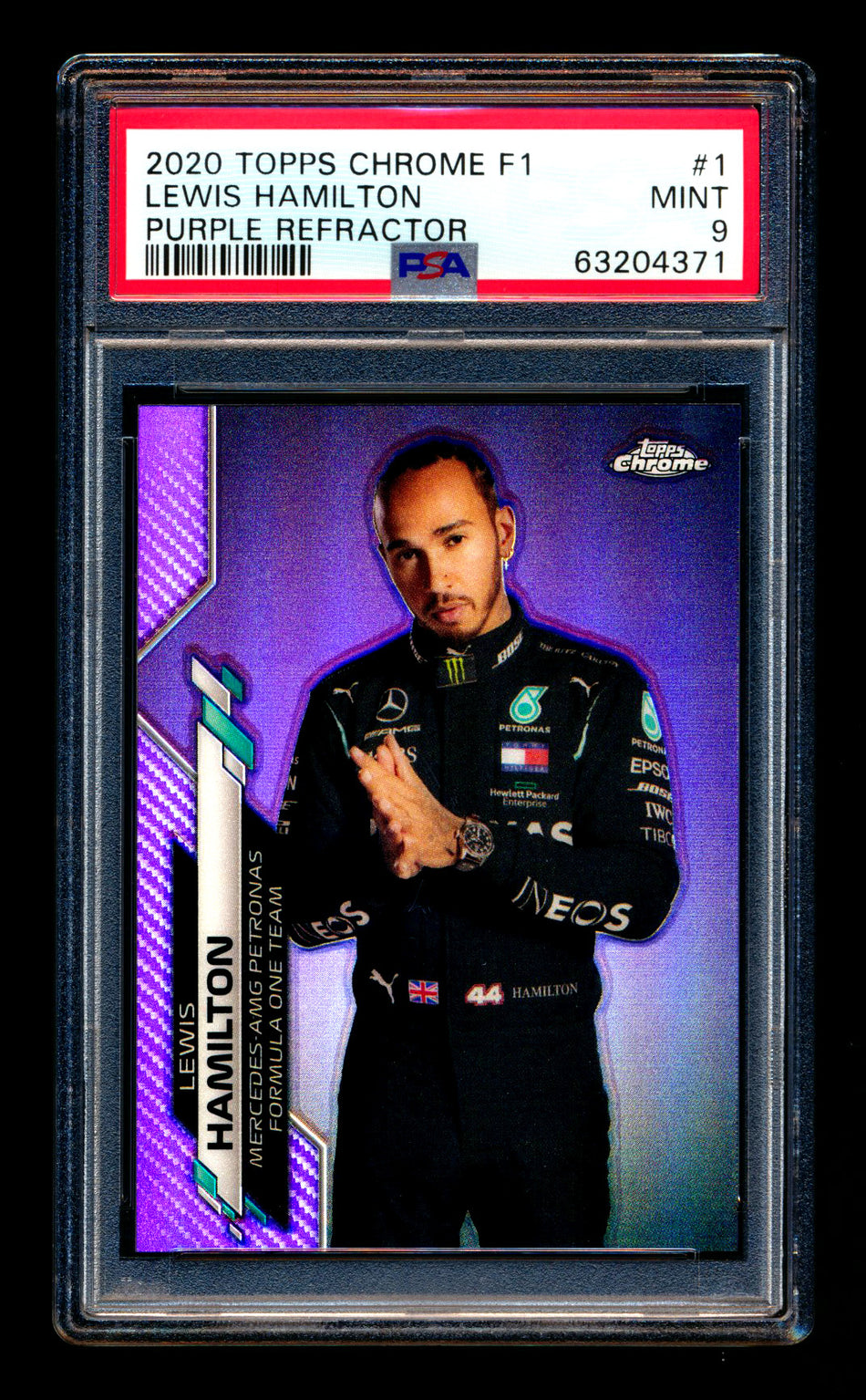 2020 Topps Chrome F1 #1 Lewis Hamilton RC Purple Refractor Portrait #160/399 PSA 9 ** (SOLD - $500.00 - 12/14/2024) **