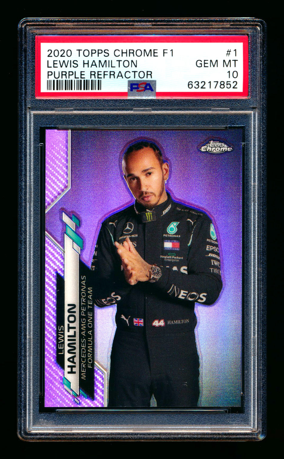 2020 Topps Chrome F1 #1 Lewis Hamilton RC Purple Refractor Portrait #097/399 PSA 10 ** (SOLD - $1725.00 - 7/13/2025) **